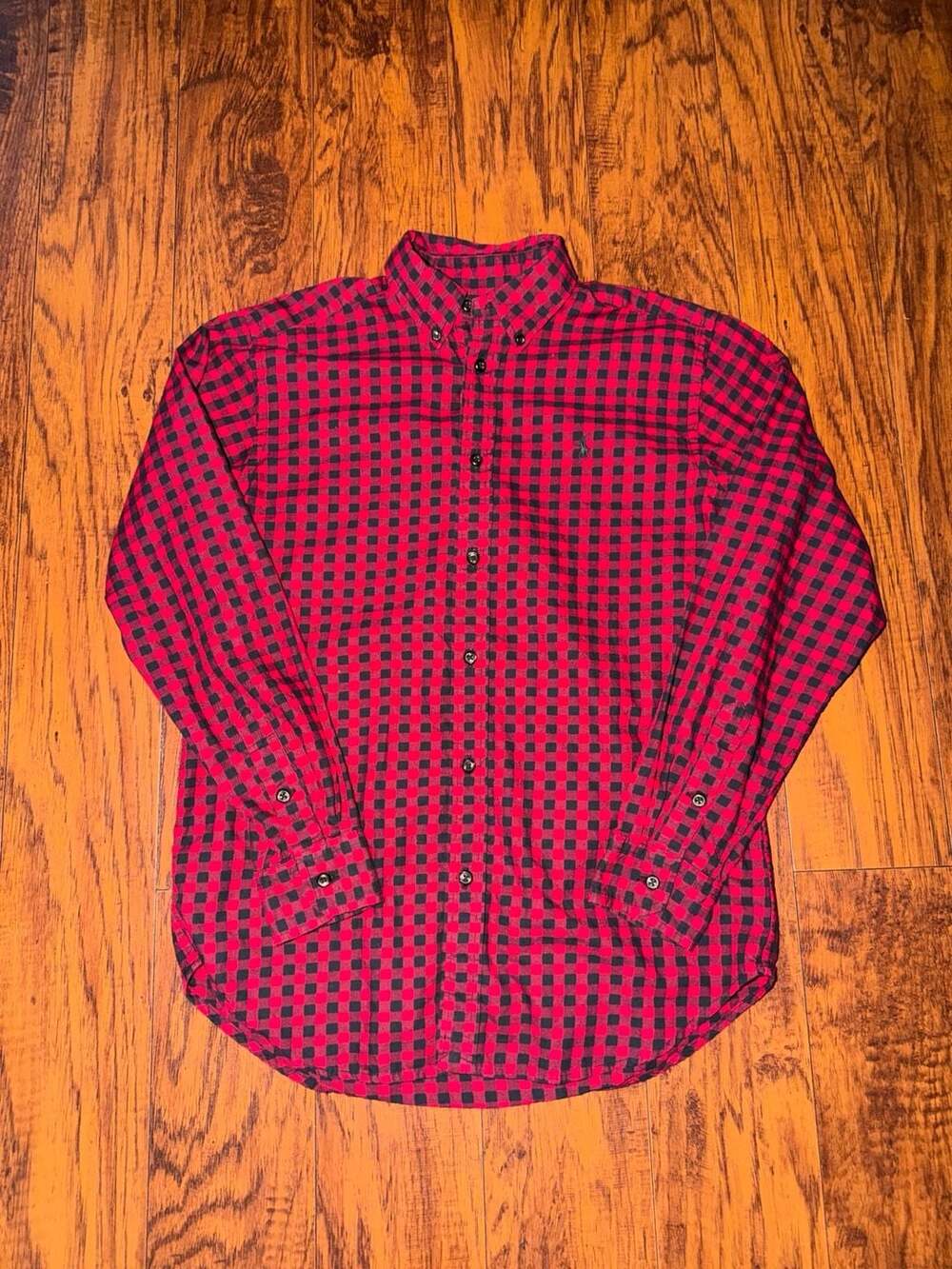 Ralph Lauren Boys Red & Black Checkered Button-Down Shirt Size L (14-16)